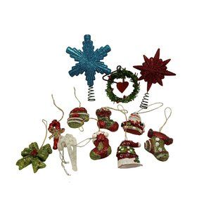 Lot of 12 Miniature Glitter Christmas Decoration Holiday Ornaments 1.5" to 2"